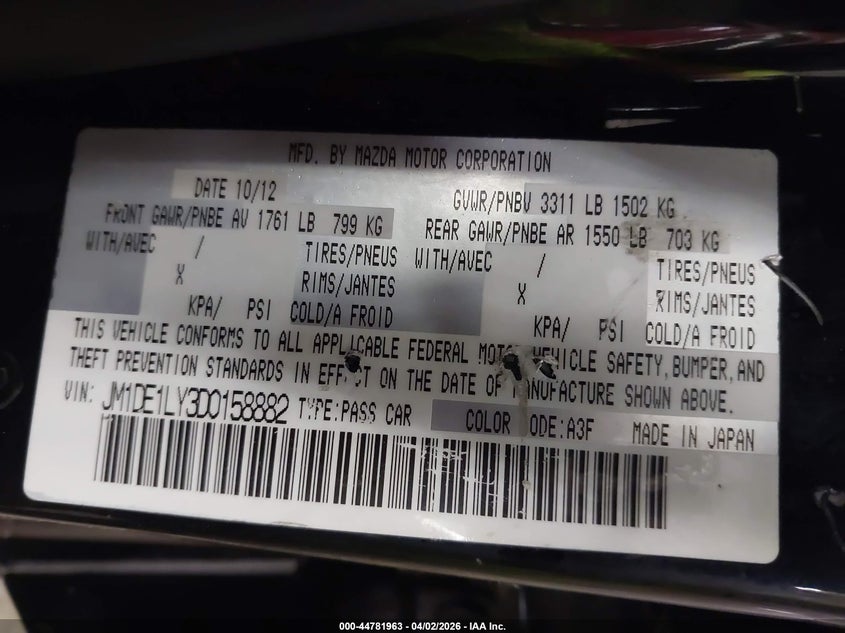 2013 Mazda Mazda2 Touring VIN: JM1DE1LY3D0158882 Lot: 44781963