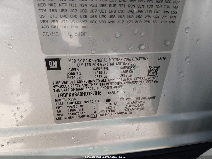 2017 Buick Envision Essence VIN: LRBFXBSA8HD127816 Lot: 44781964