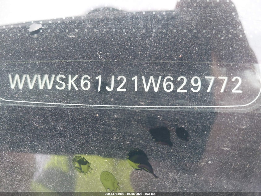 2001 Volkswagen Jetta Gls VIN: WVWSK61J21W629772 Lot: 44781993