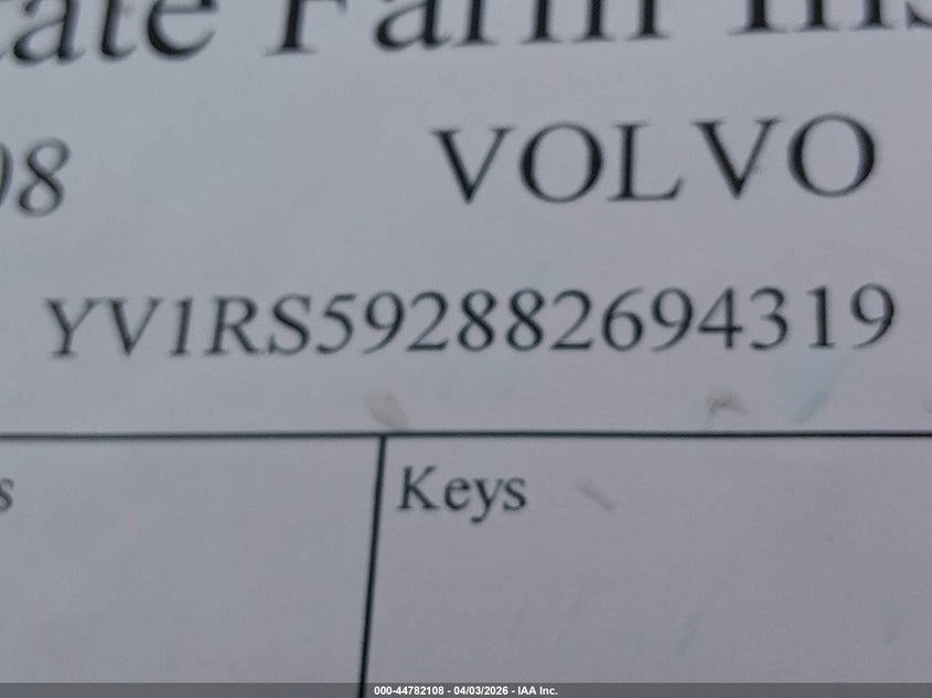 2008 Volvo S60 2.5T VIN: YV1RS592882694319 Lot: 44782108
