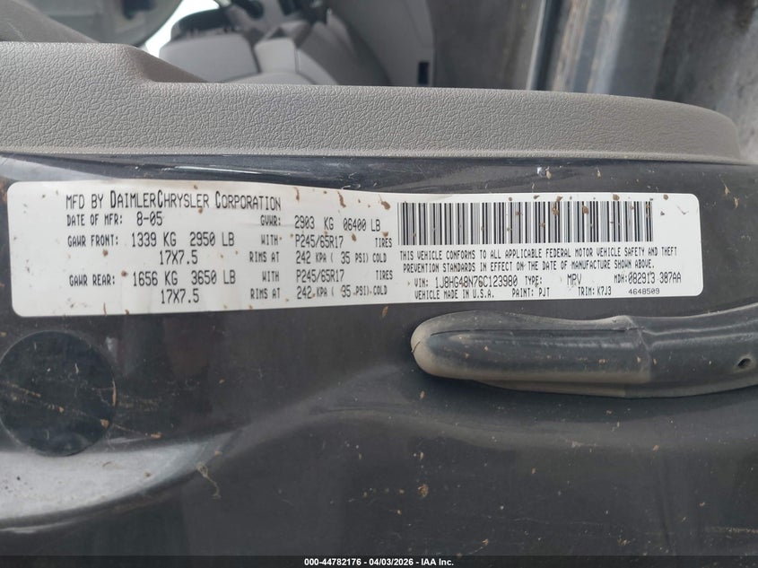 2006 Jeep Commander VIN: 1J8HG48N76C123980 Lot: 44782176