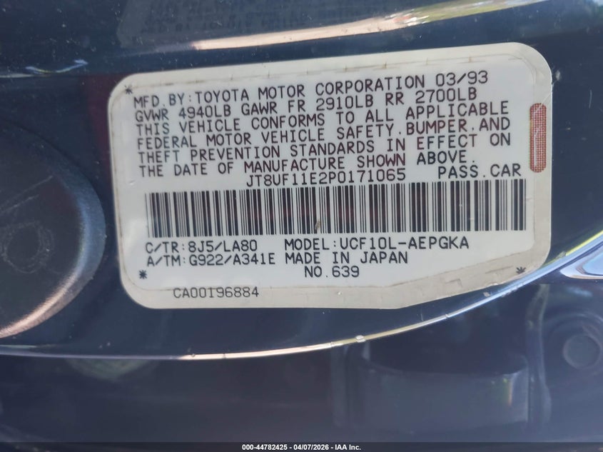 1993 Lexus Ls 400 VIN: JT8UF11E2P0171065 Lot: 44782425