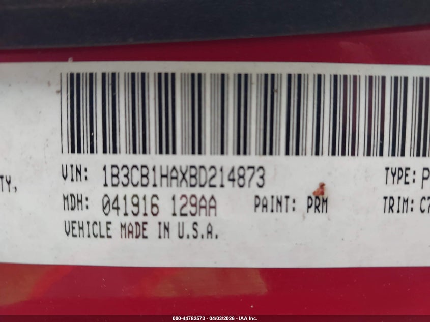 2011 Dodge Caliber Express VIN: 1B3CB1HAXBD214873 Lot: 44782573