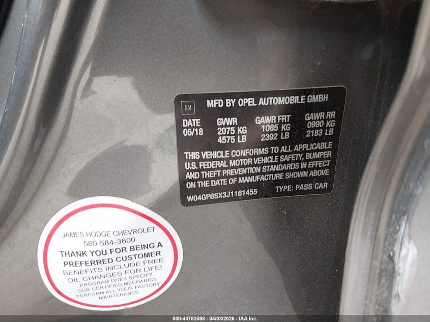 2018 Buick Regal Sportback Essence VIN: W04GP6SX3J1161455 Lot: 44782598