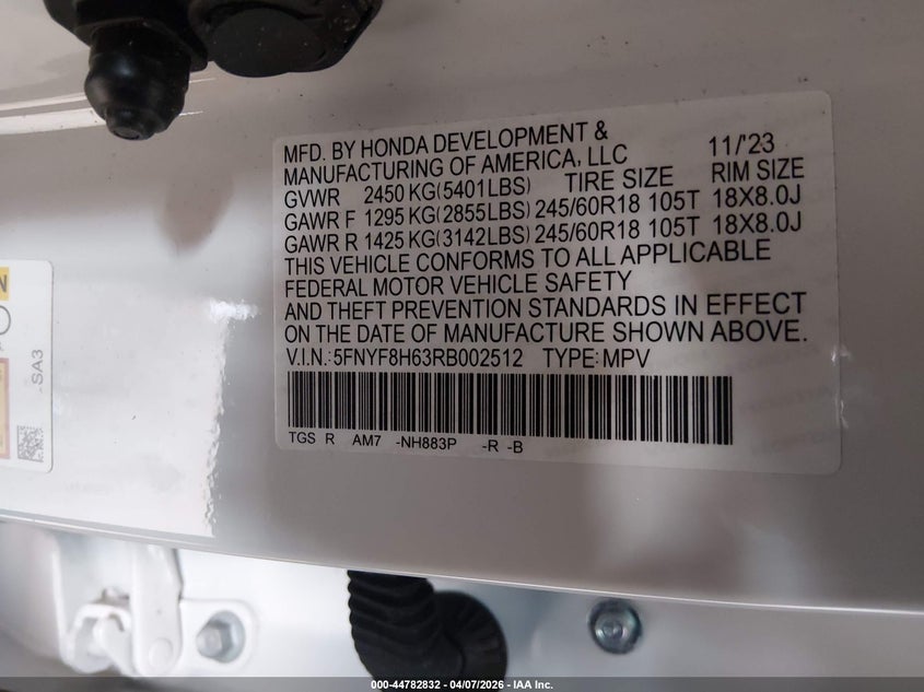 2024 Honda Passport Awd Trailsport VIN: 5FNYF8H63RB002512 Lot: 44782832