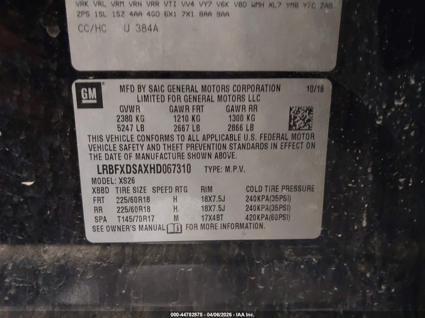 2017 Buick Envision Essence VIN: LRBFXDSAXHD067310 Lot: 44782875