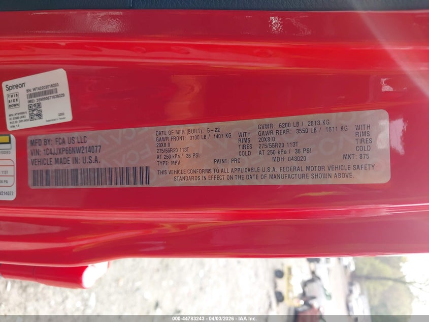 2022 Jeep Wrangler 4Xe Unlimited Sahara 4X4 VIN: 1C4JJXP66NW214077 Lot: 44783243