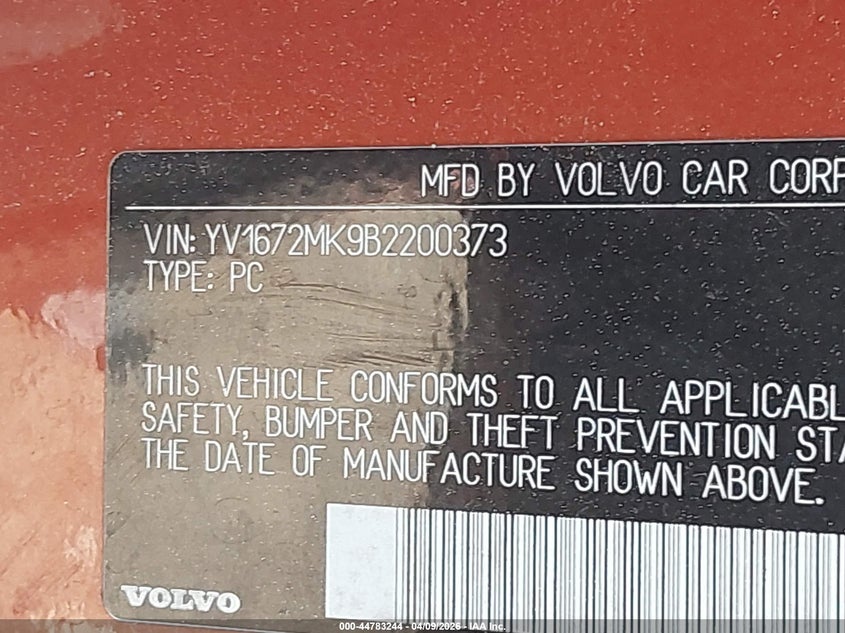 2011 Volvo C30 T5/T5 R-Design VIN: YV1672MK9B2200373 Lot: 44783244