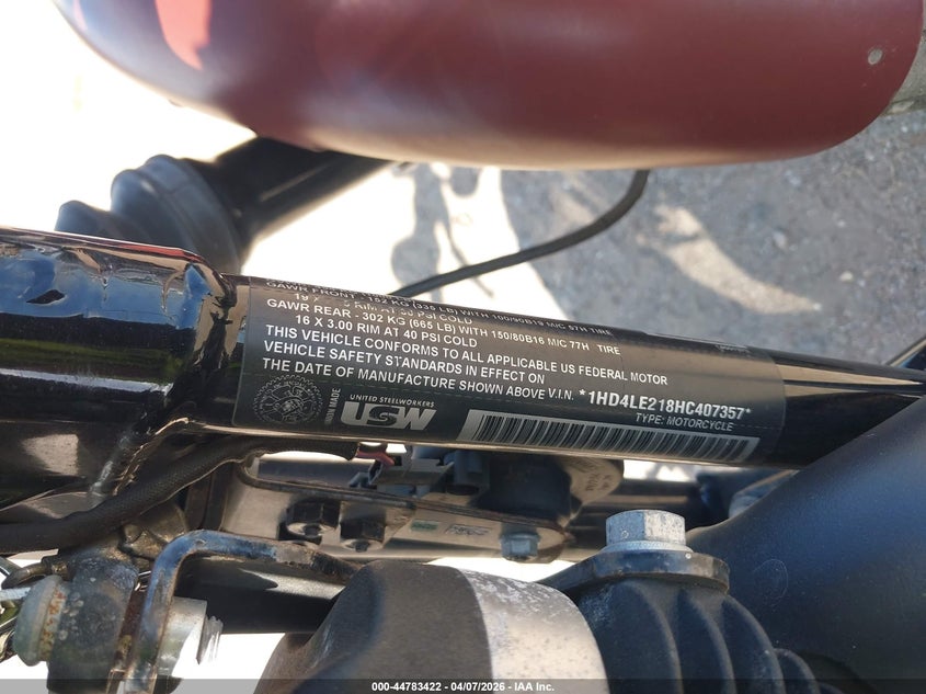 2017 Harley-Davidson Xl883 Iron 883 VIN: 1HD4LE218HC407357 Lot: 44783422