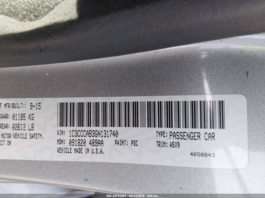 2016 Chrysler 200 2.4 Limited silver Lot 111044783487 Vin 1C3CCCAB3GN131740