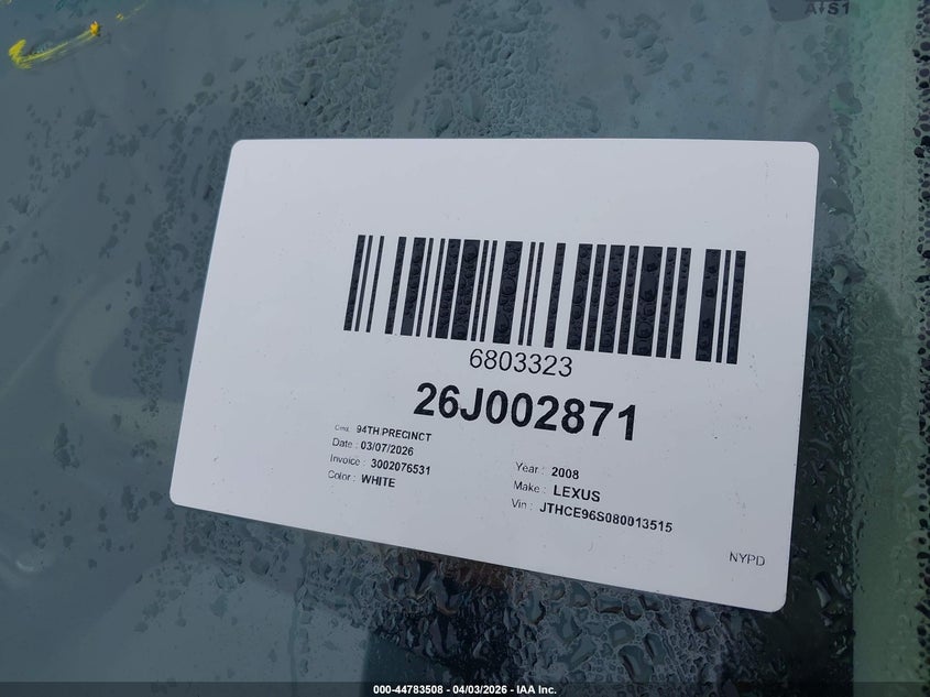 2008 Lexus Gs 350 VIN: JTHCE96S080013515 Lot: 44783508