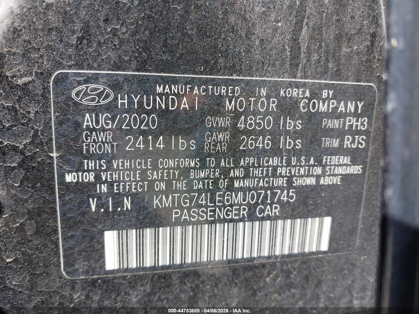 2021 Genesis G70 3.3T Rwd VIN: KMTG74LE6MU071745 Lot: 44783605