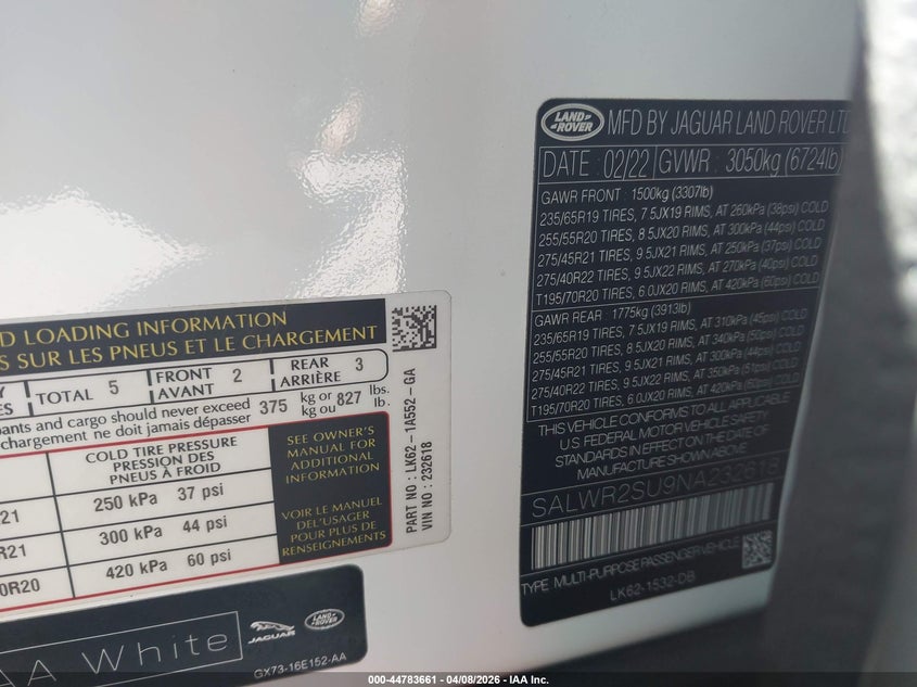 2022 Land Rover Range Rover Sport Hse Silver Edition Mhev VIN: SALWR2SU9NA232618 Lot: 44783661