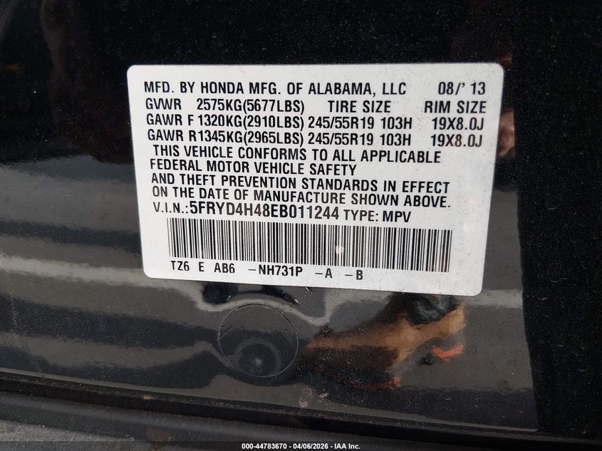2014 Acura Mdx Technology Package VIN: 5FRYD4H48EB011244 Lot: 44783670