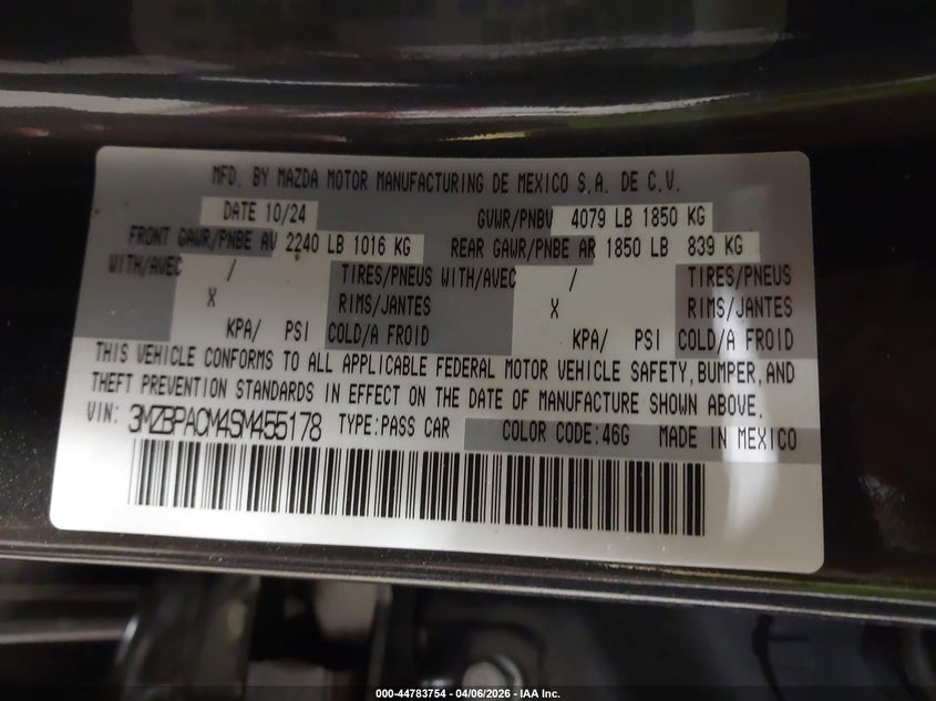 3MZBPACM4SM455178 2025 Mazda 3 2.5 2.5 S Preferred black