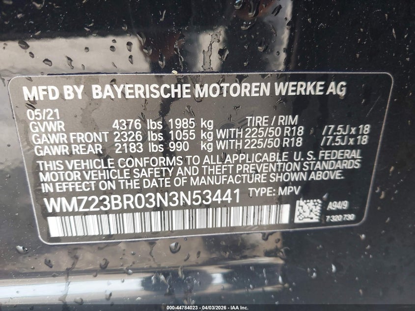 2022 Mini Countryman Cooper VIN: WMZ23BR03N3N53441 Lot: 44784023