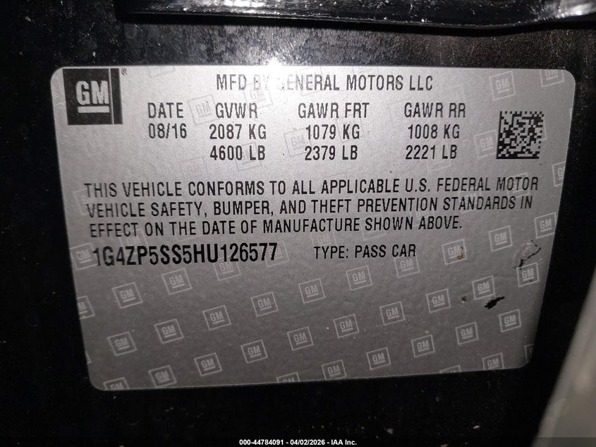 2017 Buick Lacrosse Essence VIN: 1G4ZP5SS5HU126577 Lot: 44784091