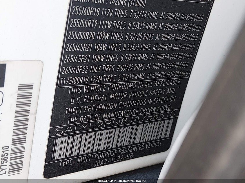 2018 Land Rover Range Rover Velar D180 Se R-Dynamic VIN: SALYL2RN8JA756510 Lot: 44784101