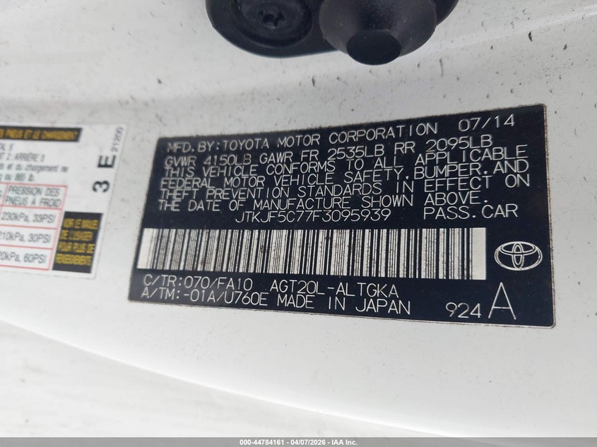 2015 Scion Tc 2.5 white Lot 111044784161 Vin JTKJF5C77F3095939
