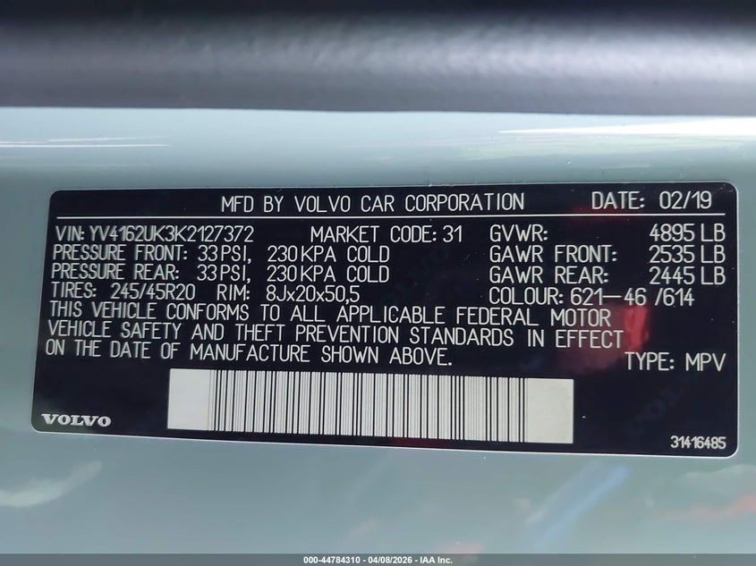 2019 Volvo Xc40 T5 Momentum VIN: YV4162UK3K2127372 Lot: 44784310