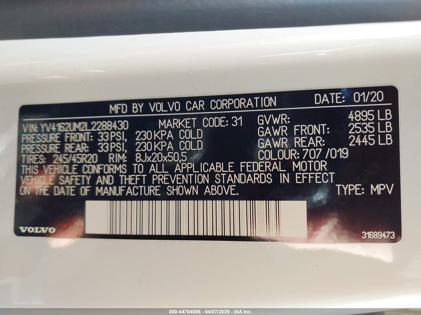 2020 Volvo Xc40 T5 R-Design VIN: YV4162UM2L2288430 Lot: 44784586