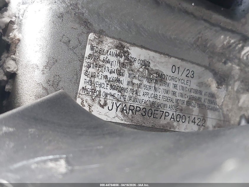 2023 Yamaha Fjr1300 Ae VIN: JYARP30E7PA001422 Lot: 44784656