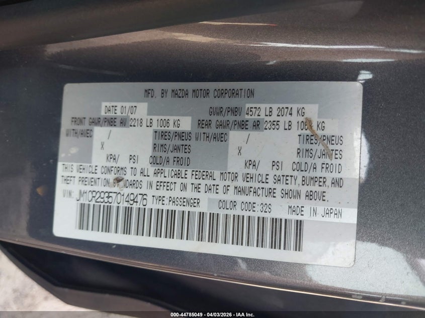 2007 Mazda Mazda5 Touring VIN: JM1CR293570149476 Lot: 44785049