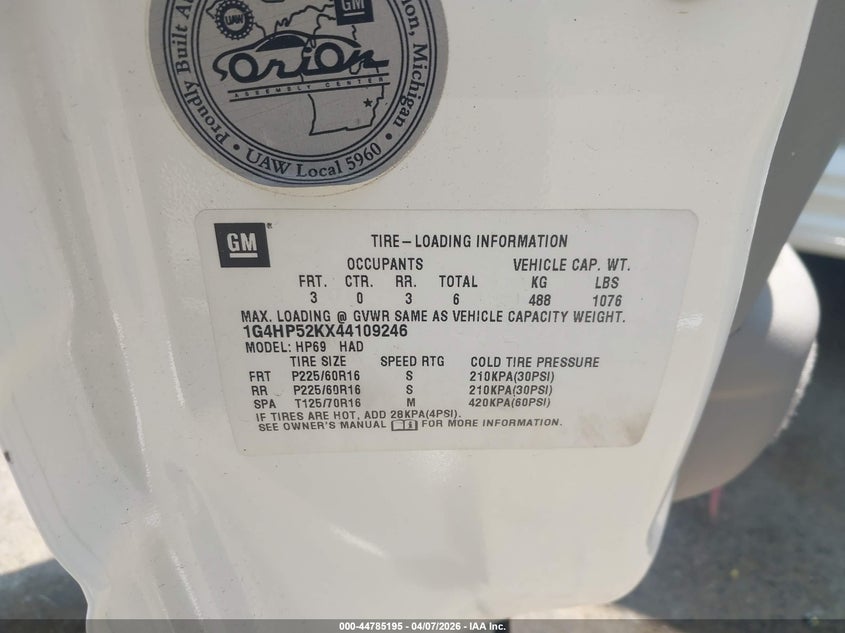 2004 Buick Lesabre Custom VIN: 1G4HP52KX44109246 Lot: 44785195