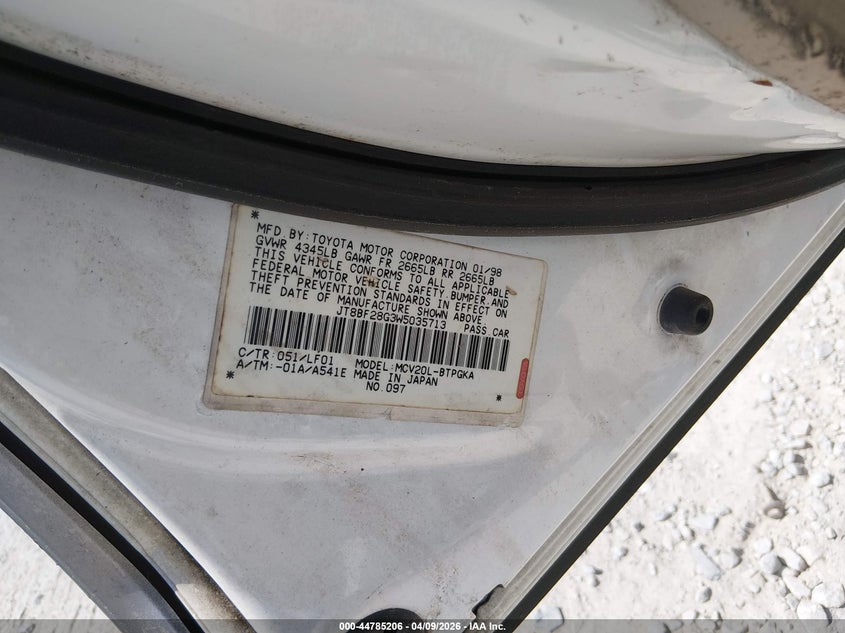 1998 Lexus Es 300 VIN: JT8BF28G3W5035713 Lot: 44785206