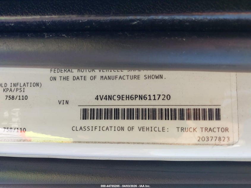 2023 Volvo Vnl white Lot 111044785285 Vin 4V4NC9EH6PN611720