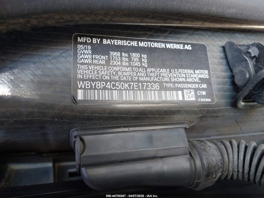 2019 BMW I3 120Ah W/Range Extender VIN: WBY8P4C50K7E17336 Lot: 44785367