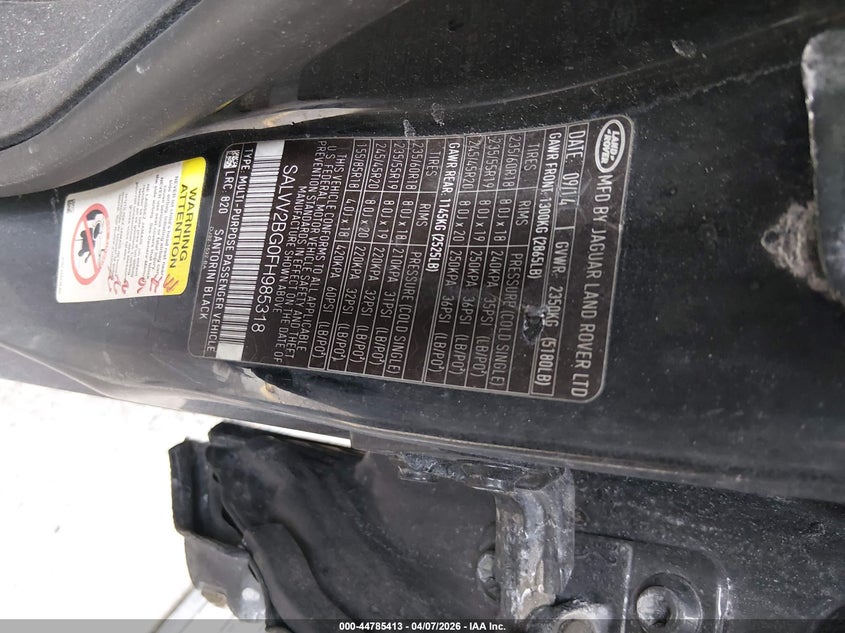 2015 Land Rover Range Rover Evoque Prestige VIN: SALVV2BG0FH985318 Lot: 44785413