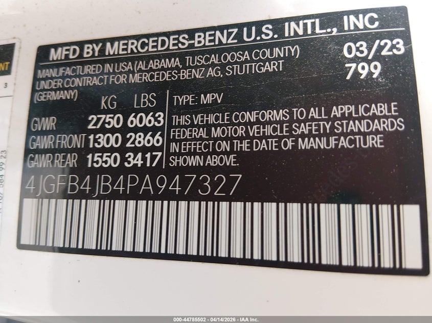 2023 Mercedes-Benz Gle 350 VIN: 4JGFB4JB4PA947327 Lot: 44785502