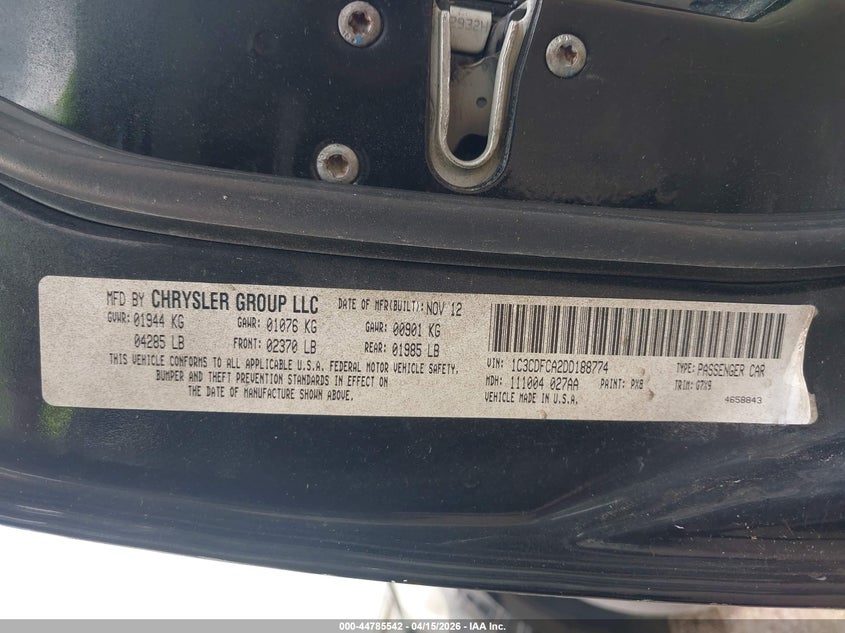 2013 Dodge Dart Limited VIN: 1C3CDFCA2DD188774 Lot: 44785542