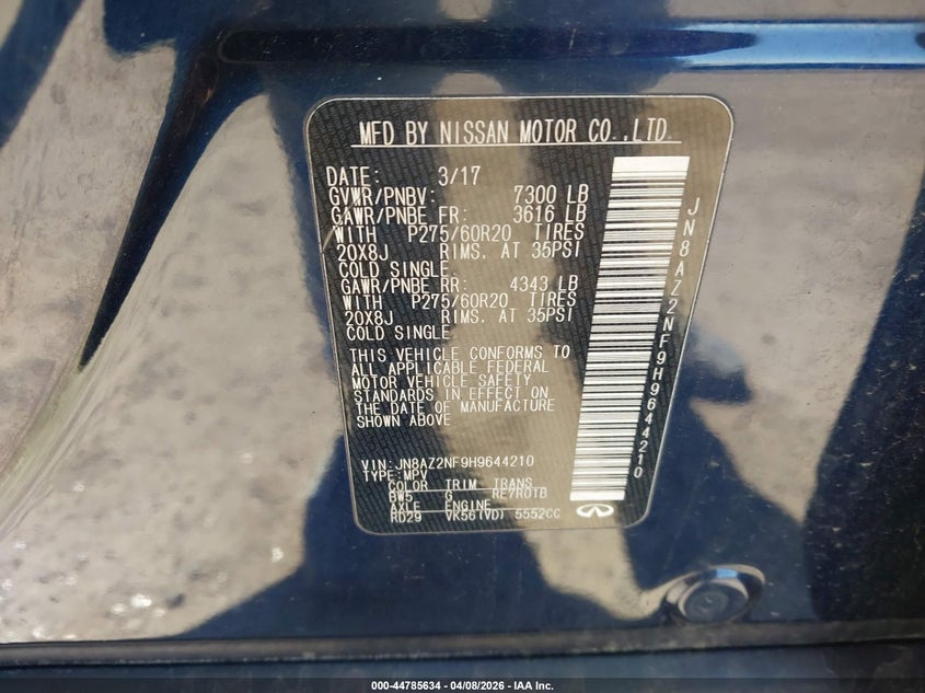 2017 Infiniti Qx80 VIN: JN8AZ2NF9H9644210 Lot: 44785634