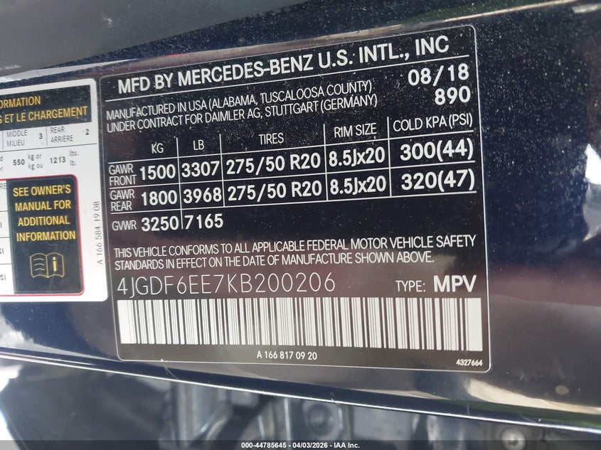 2019 Mercedes-Benz Gls 450 4Matic VIN: 4JGDF6EE7KB200206 Lot: 44785645