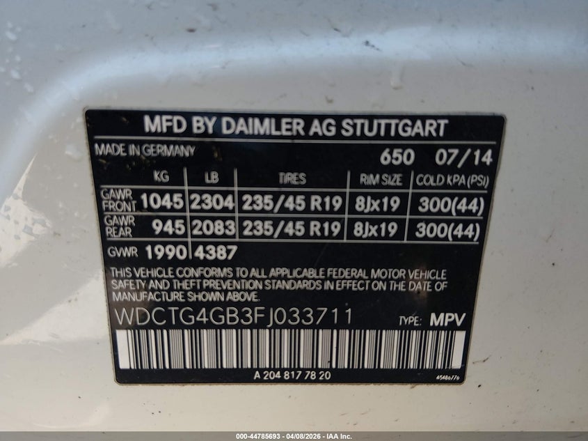 2015 Mercedes-Benz Gla 250 4Matic VIN: WDCTG4GB3FJ033711 Lot: 44785693