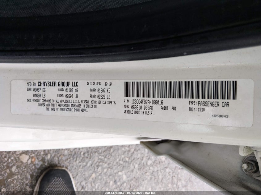 2010 Chrysler Sebring Touring VIN: 1C3CC4FB2AN188016 Lot: 44786057