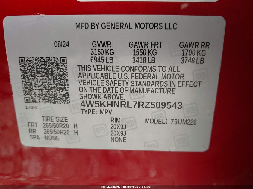 2024 Acura Zdx A-Spec VIN: 4W5KHNRL7RZ509543 Lot: 44786097