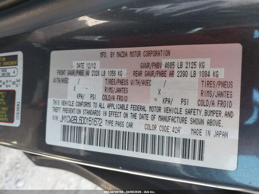 2013 Mazda Mazda5 Sport VIN: JM1CW2BL6D0151672 Lot: 44786168