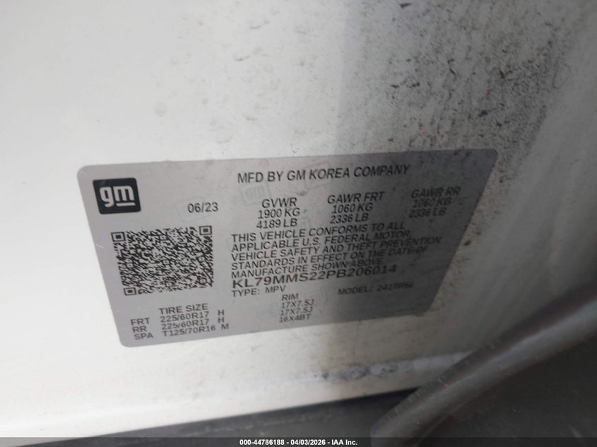 VIN KL79MMS22PB206014 2023 CHEVROLET TRAILBLAZER FWD LS