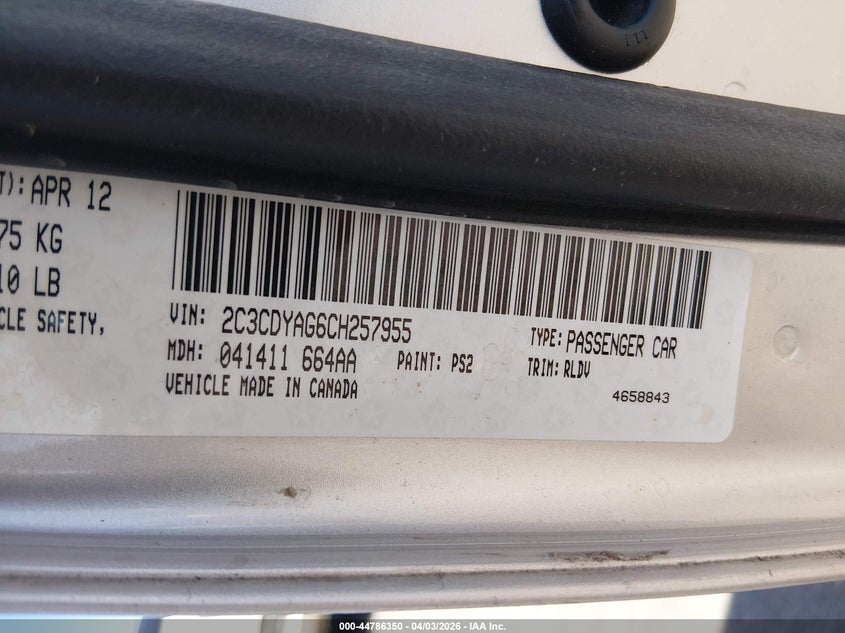 2012 Dodge Challenger 3.6 Sxt silver Lot 111044786350 Vin 2C3CDYAG6CH257955