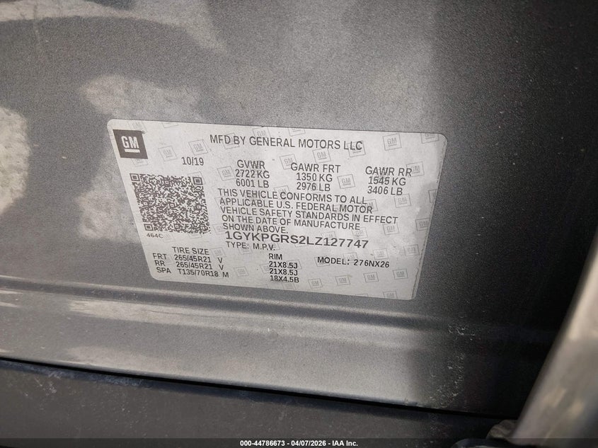 2020 Cadillac Xt6 Awd Sport VIN: 1GYKPGRS2LZ127747 Lot: 44786673