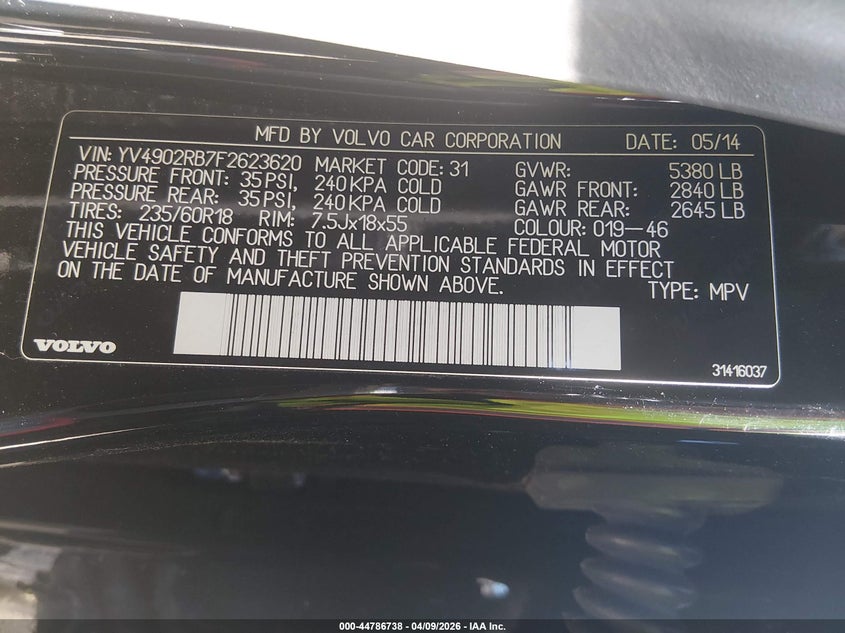 2015 Volvo Xc60 T6 VIN: YV4902RB7F2623620 Lot: 44786738