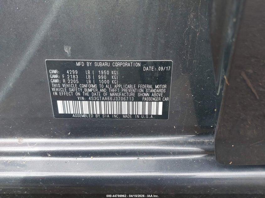 2018 Subaru Impreza 2.0I VIN: 4S3GTAA66J3706713 Lot: 44786962