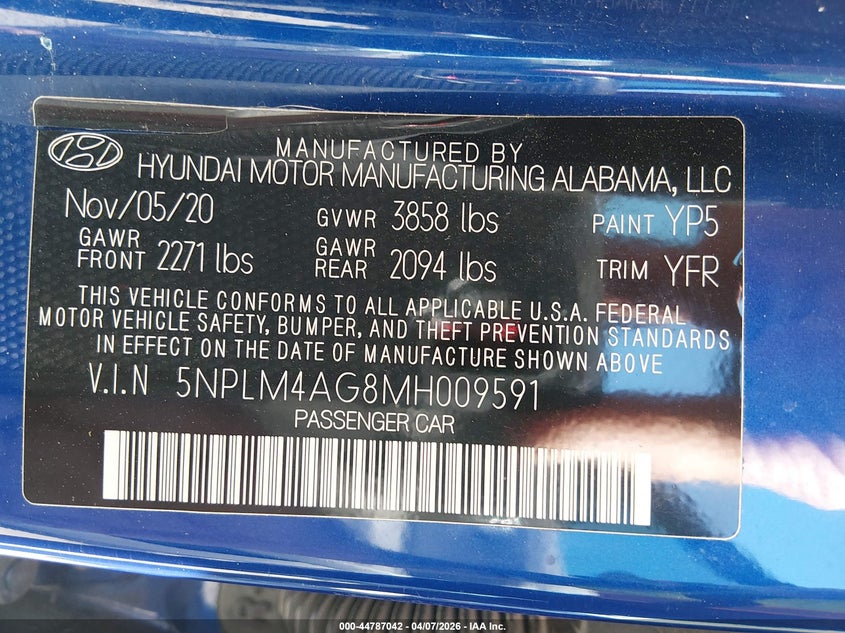 VIN 5NPLM4AG8MH009591 2021 HYUNDAI ELANTRA SEL