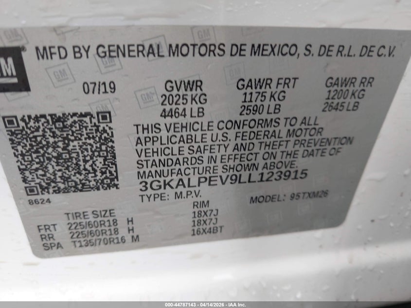 2020 GMC Terrain Fwd Slt VIN: 3GKALPEV9LL123915 Lot: 44787143