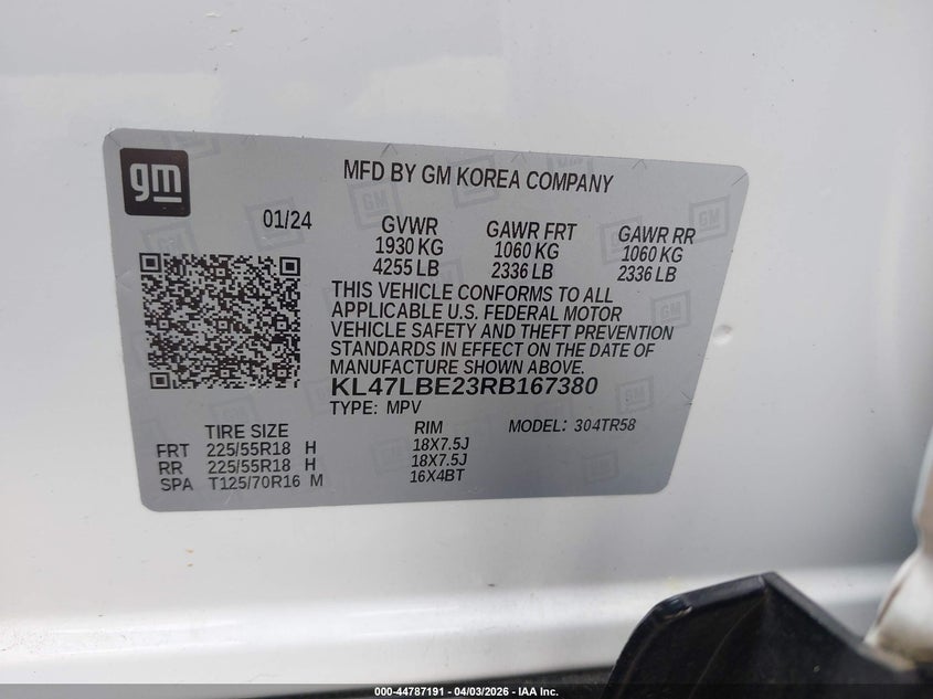 2024 Buick Envista Sport Touring Fwd VIN: KL47LBE23RB167380 Lot: 44787191