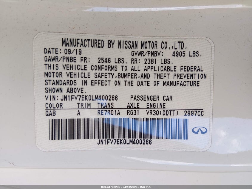 2020 Infiniti Q60 Red Sport 400 VIN: JN1FV7EK0LM400266 Lot: 44787286