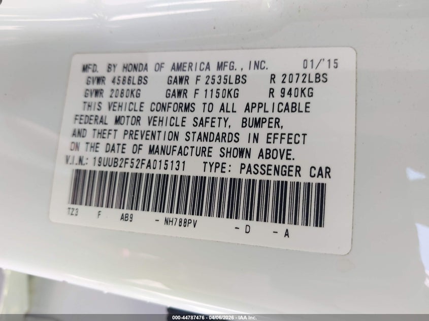 2015 ACURA TLX SEDAN 3.5L V-6 DI, VVT, 290HP